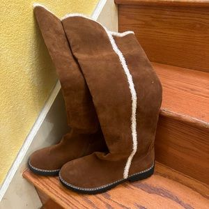 Knee high faux suede shearling boots